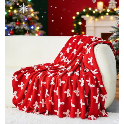 New Style Nap Shawl Fleece Blanket, Anti-Pilling Small Throw Blanket with Bow Jacquard, Sofa Blanket